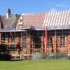 Scaffolding and slate roof at Leys Cambridge